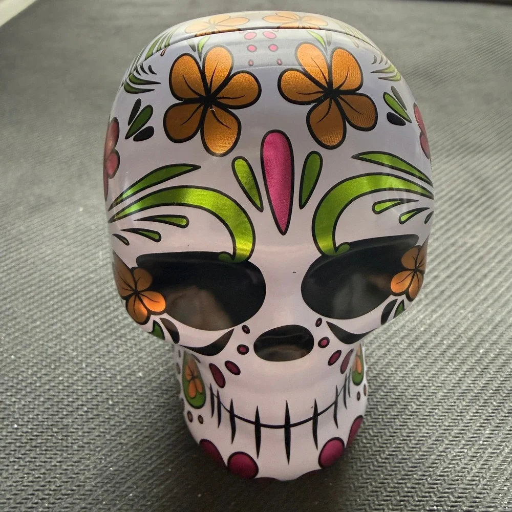 Day of the Dead Sugar Skull Metal Tin Calavera Trinket Box DOD Collectible Decor